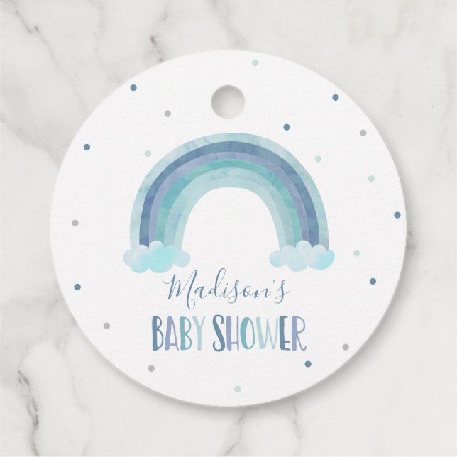 Étiquettes Cadeau Aquarelle bleu Rainbow Baby shower Cadeau (Dos)