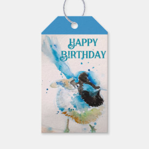 Étiquettes-cadeau Aquarelle bleu Wren Joyeux Anniversaire Wrens Aqua