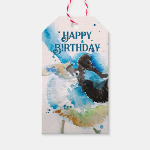 Étiquettes-cadeau Aquarelle bleu Wren Joyeux Anniversaire Wrens Aqua