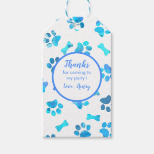 Étiquettes-cadeau Aquarelle bleue Empreintes de pattes Anniversaire