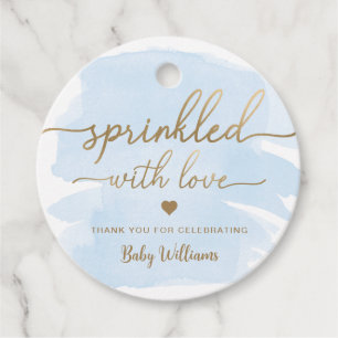 Étiquettes Cadeau Aquarelle Bleue Parsemée De Baby shower D'Amour