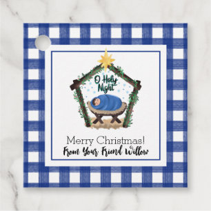Étiquettes Cadeau Aquarelle Bleue Plaid Nativité Enfant Balise cadea