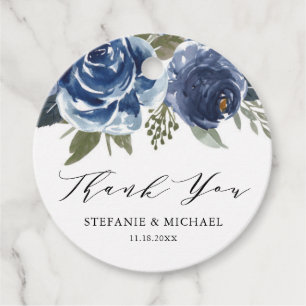 Étiquettes Cadeau Aquarelle bleue Roses pivoines Merci Mariage