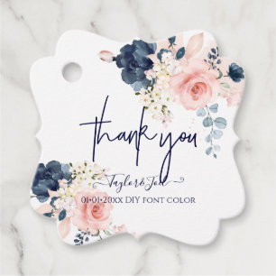 Étiquettes Cadeau Aquarelle Blush marine Bleu Rose Script Merci