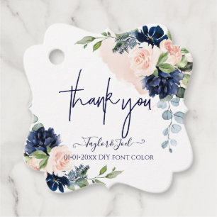 Étiquettes Cadeau Aquarelle Blush marine Bleu Rose Script Merci