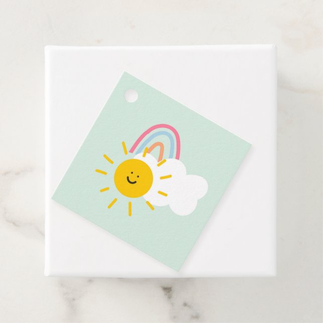 Étiquettes Cadeau Aquarelle Boho arc-en-ciel et soleil (En situation)