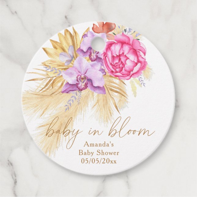 Étiquettes Cadeau Aquarelle boho pampas herbe - Baby shower (Devant)