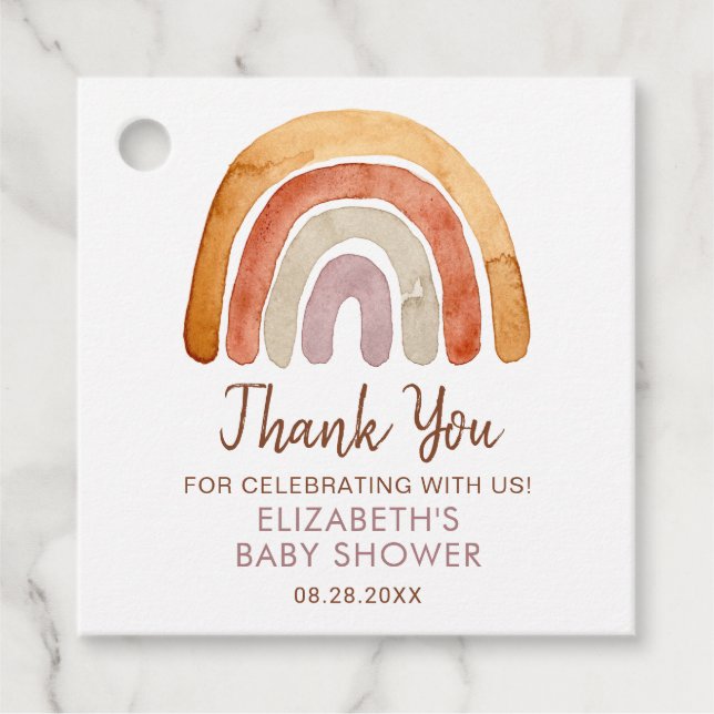 Étiquettes Cadeau Aquarelle Boho Rainbow Baby shower (Devant)
