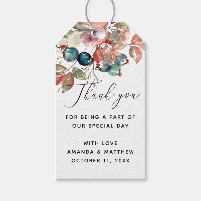 Étiquettes-cadeau Aquarelle bois mariage floral merci (Devant)
