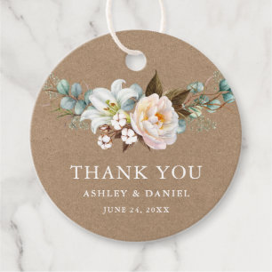 Étiquettes Cadeau Aquarelle Botanique Floral Mariage Kraft