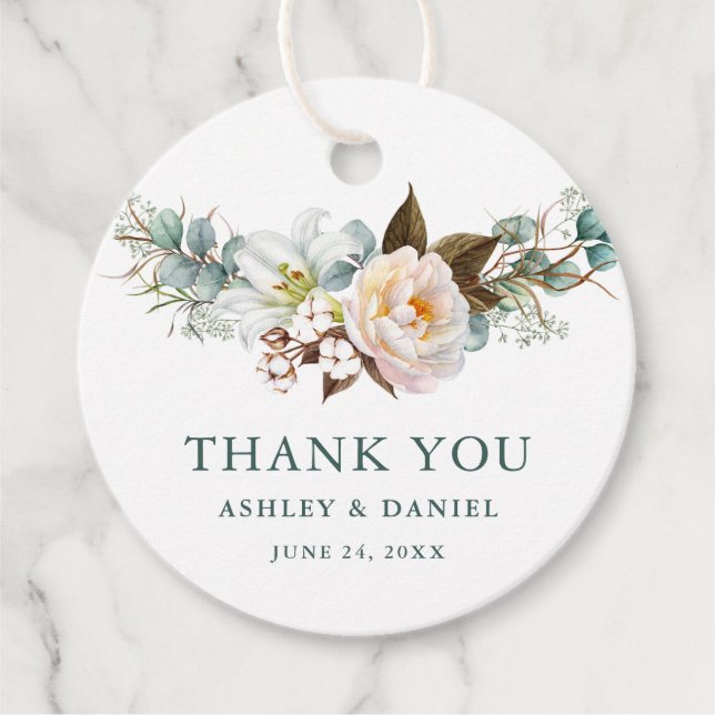 Étiquettes Cadeau Aquarelle Botanique Floral Vert Mariage (Devant)
