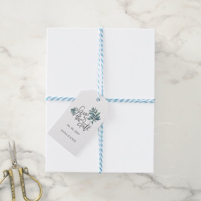Étiquettes-cadeau Aquarelle Botanique manuscrite Enregistrer la date (Avec de laficelle)