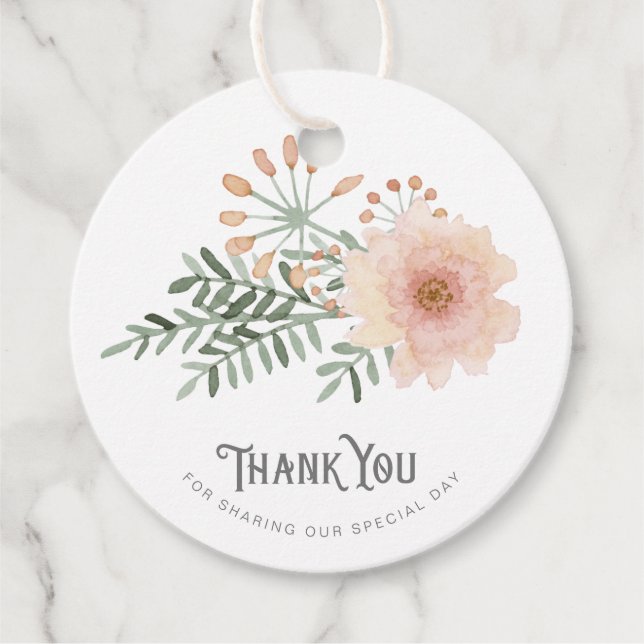 Étiquettes Cadeau Aquarelle Bouquet Mariage Merci Brousset ID654 (Devant)