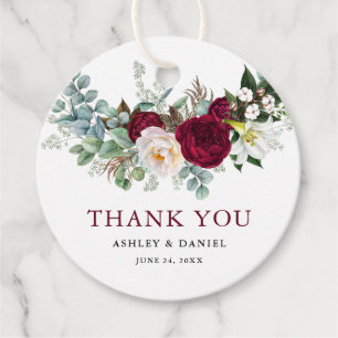 Étiquettes Cadeau Aquarelle Bourgogne Floral Mariage