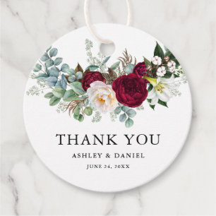 Étiquettes Cadeau Aquarelle Bourgogne Flore Mariage B