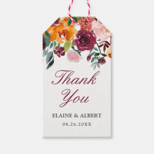 Étiquettes-cadeau Aquarelle Bourgogne Mariage rose Merci