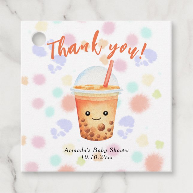 Étiquettes Cadeau Aquarelle bulle Baby shower de thé Merci (Devant)