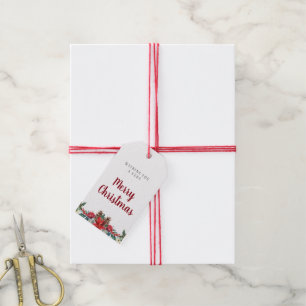 Étiquettes-cadeau Aquarelle - cadeau de Noël   Fleurs rouges d'hiver