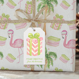 Étiquettes-cadeau Aquarelle Cadeau Rose et Vert Noël