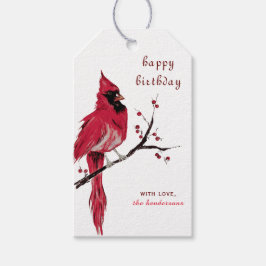 Étiquettes-cadeau Aquarelle Cardinal Joyeux anniversaire