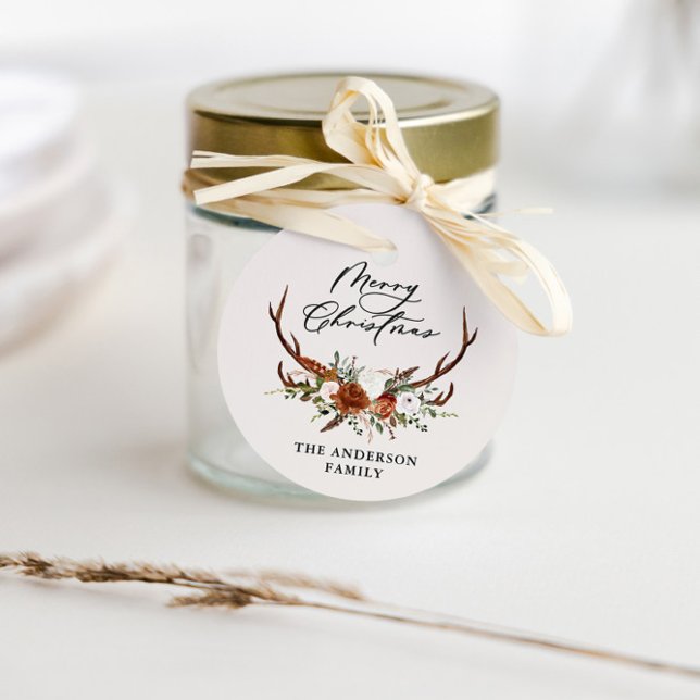 Étiquettes Cadeau aquarelle cerf fleurs merveille Noël (Créateur téléchargé)