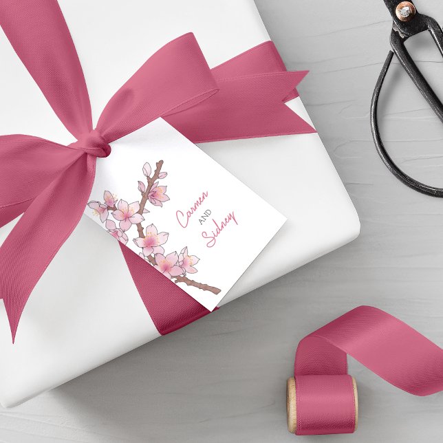 Étiquettes-cadeau Aquarelle Cerise Fleur Mariage Favoriser (Créateur téléchargé)