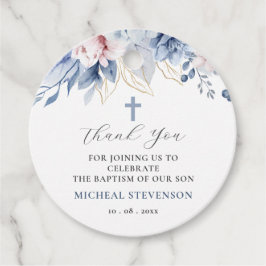 Étiquettes Cadeau Aquarelle Chic Bébé Bleu Floral Baptême Merci