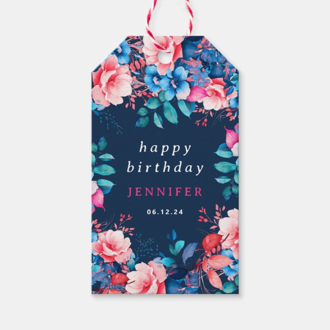 Étiquettes-cadeau Aquarelle Chic Floral N'importe quel âge Joyeux An (Devant)