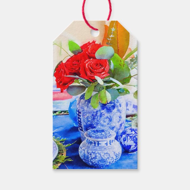 Étiquettes-cadeau Aquarelle Chinoiserie Ginger Jar Gift Balise (Devant)