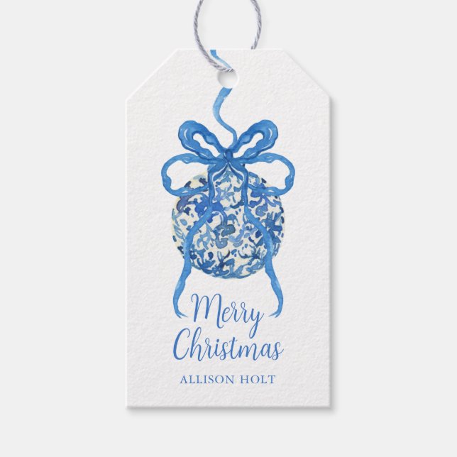 Étiquettes-cadeau Aquarelle Chinoiserie Ornement Cadeau de Noël (Devant)