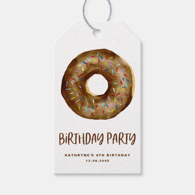 Étiquettes-cadeau Aquarelle Chocolat Donut Anniversaire Merci (Devant)