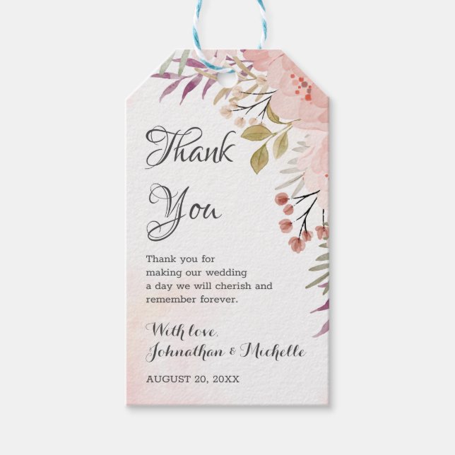 Étiquettes-cadeau Aquarelle Christian Blush rose Mariage Floral (Devant)