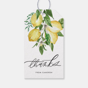 Étiquettes-cadeau Aquarelle Citron et fleurs Merci d'anniversaire