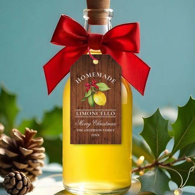Étiquettes-cadeau Aquarelle Citron Limoncello Bois Imprimer Noël (Customize to change text size, text style or to add more text to back of tag.)