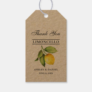 Étiquettes-cadeau Aquarelle Citron Limoncello Mariage Kraft