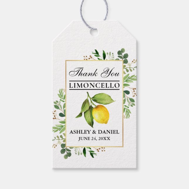 Étiquettes-cadeau Aquarelle Citron or Limoncello Mariage (Devant)