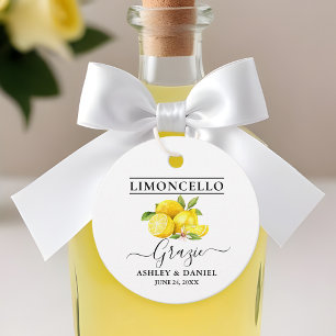 Étiquettes Cadeau Aquarelle Citrons Limoncello Mariage Grazie Round
