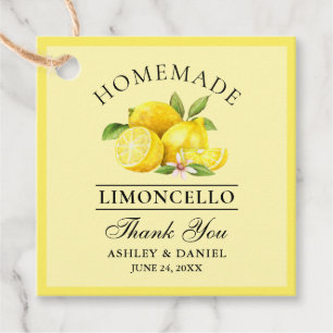 Étiquettes Cadeau Aquarelle Citrons Limoncello Merci Carré Jaune