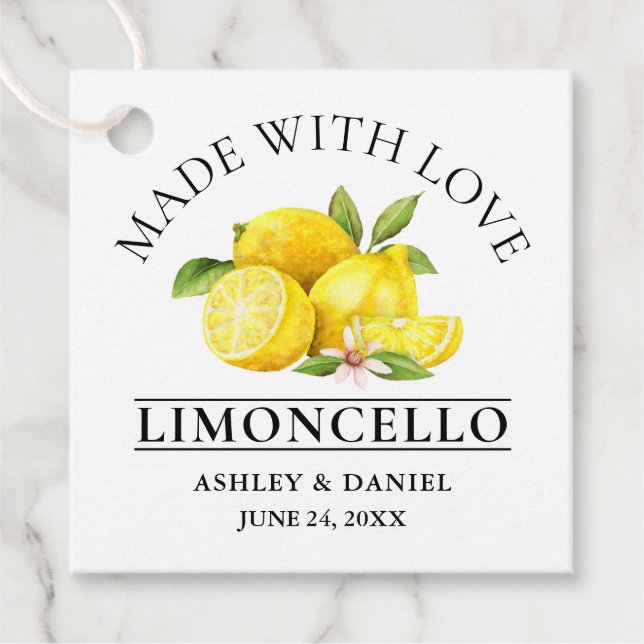 Étiquettes Cadeau Aquarelle Citrons Mariage Love Limoncello (Devant)