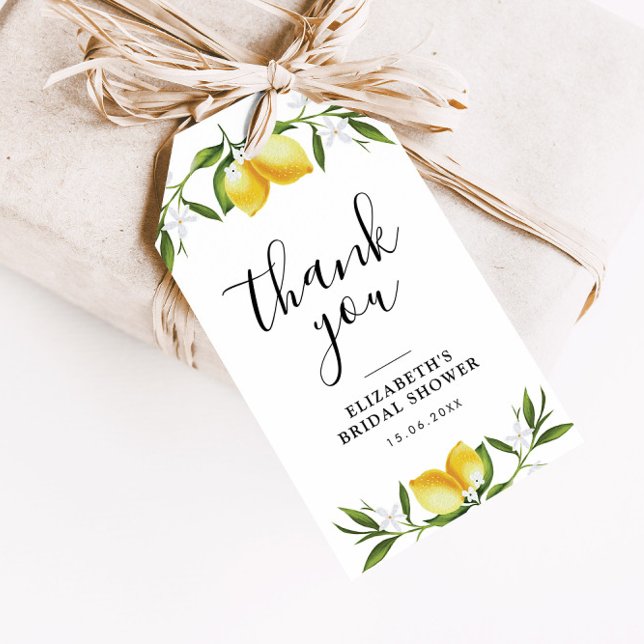 Étiquettes-cadeau aquarelle citrons verdure douche nuptiale (Créateur téléchargé)