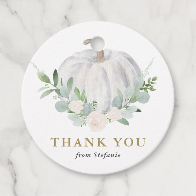 Étiquettes Cadeau Aquarelle Citrouille blanc Merci d'automne (Devant)