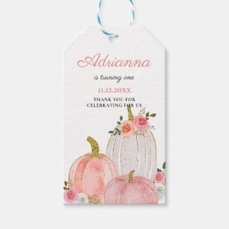 Étiquettes-cadeau Aquarelle Citrouille Pastel Rose Rose Anniversaire