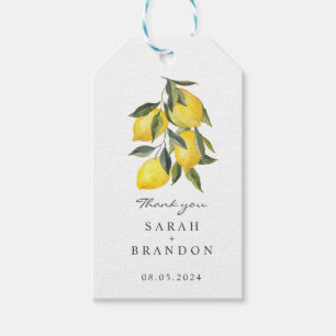 Étiquettes-cadeau Aquarelle Citrus Lemon Mariage d'été