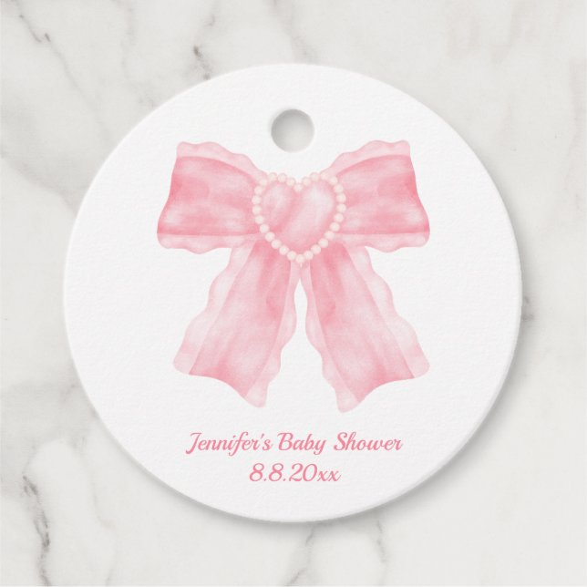 Étiquettes Cadeau aquarelle coeur rose arc fille baby shower (Devant)