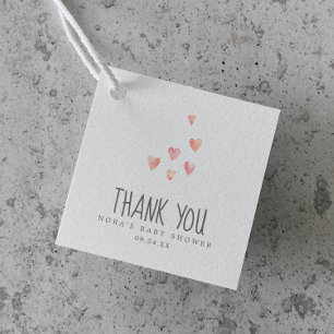 Étiquettes Cadeau Aquarelle Coeurs fille Baby shower Merci