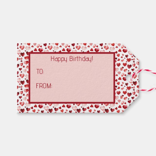 Étiquettes-cadeau Aquarelle Coeurs rouges Saint Valentin (Devant (Horizontal))