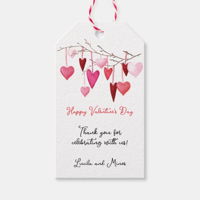 Étiquettes-cadeau Aquarelle Coeurs Saint-Valentin (Devant)