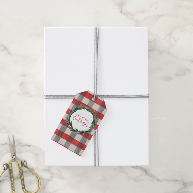 Étiquettes-cadeau Aquarelle couronne et chèque vacances de Noël (Avec de la ficelle)