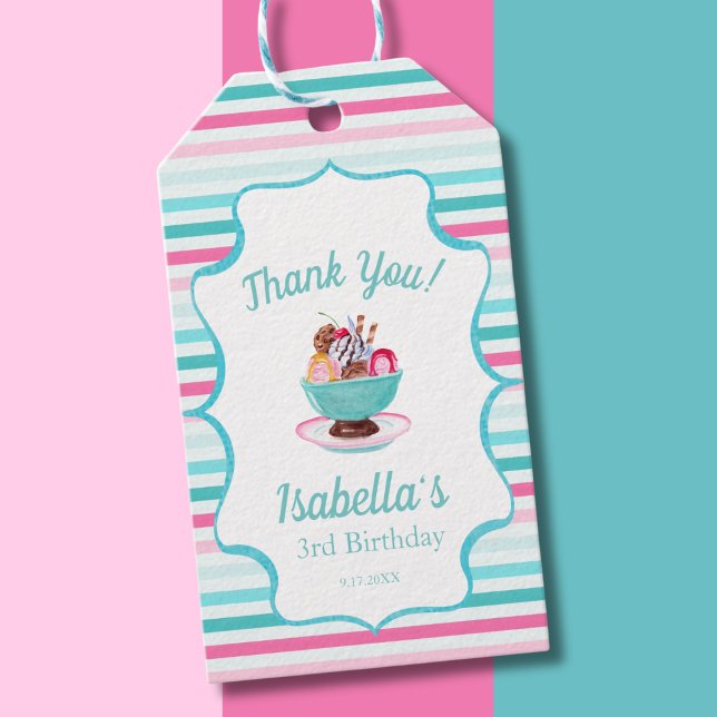 Étiquettes-cadeau Aquarelle Crème glacée Sundae Merci Anniversaire (Créateur téléchargé)