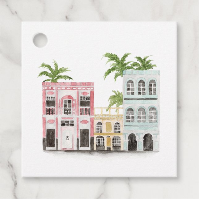 Étiquettes Cadeau Aquarelle Cuba Destination (Devant)